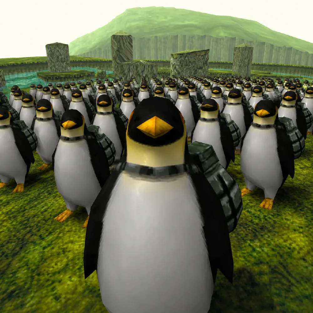 penh standing in a crowd of identical copies of himself